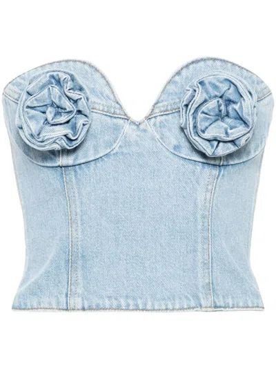 Shop Magda Butrym Blue Floral-appliqué Denim Corset