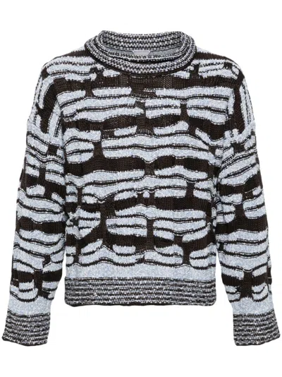 Shop Bottega Veneta Brown Striped Chunky-knit Sweater