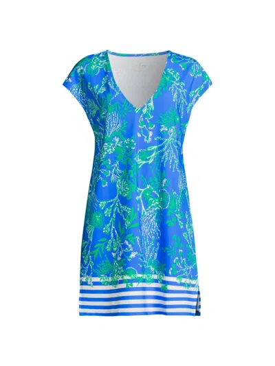 Shop Lilly Pulitzer Women's Talli Botanical Reef V-neck Cover-up In Briny Blue