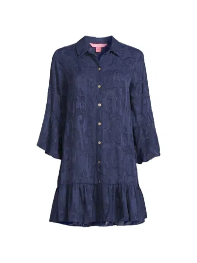 Shop Lilly Pulitzer Women's Linley Flounce Cover-up Shirtdress In True Navy