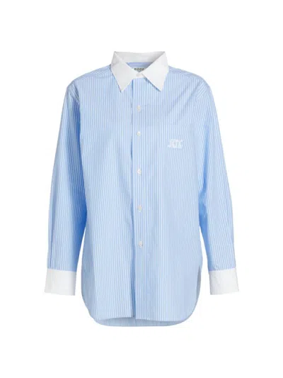 Shop Bode Women's Murray Signet Striped Shirt In White Blue