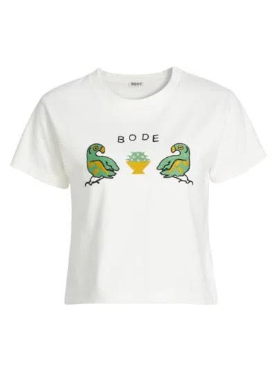 Shop Bode Women's Twin Parakeet Cotton Crop T-shirt In Cream