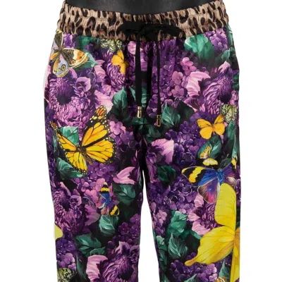 Pre-owned Dolce & Gabbana X Dj Khaled Satin Butterfly Leopard Jogger Trousers Purple 11368