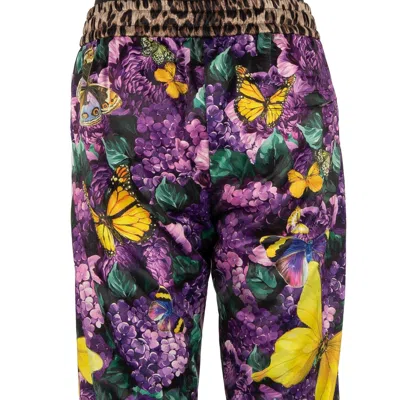 Pre-owned Dolce & Gabbana X Dj Khaled Satin Butterfly Leopard Jogger Trousers Purple 11368