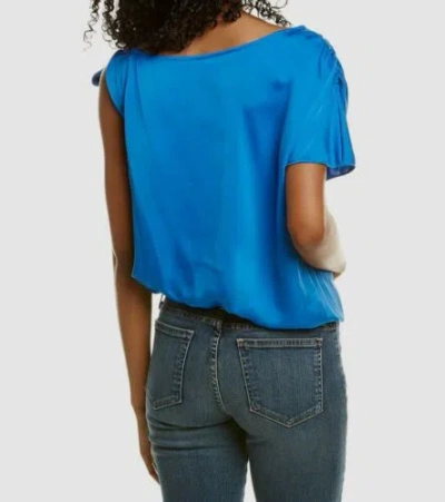 Pre-owned Ramy Brook $295  Women's Blue Carson One Shoulder Satin Top Size 2xs