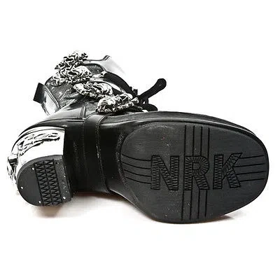 Pre-owned New Rock Newrock M.8366 S1 Black - Rock Punk Gothic Biker Boots Flower Print - Womens