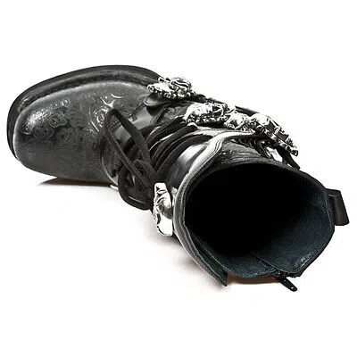 Pre-owned New Rock Newrock M.8366 S1 Black - Rock Punk Gothic Biker Boots Flower Print - Womens