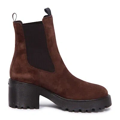 Pre-owned Hogan 0727au Tronchetto Donna  H649 Chelsea Woman Boots In Marrone