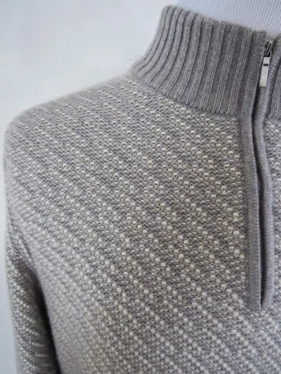 Pre-owned Loro Piana $2395  Mezzocollo Heavy Baby Cashmere Suede 1/2 Zip Sweater 58 Eu 3xl In Gray