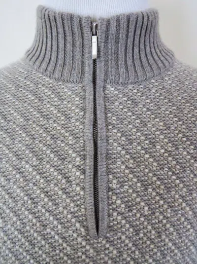 Pre-owned Loro Piana $2395  Mezzocollo Heavy Baby Cashmere Suede 1/2 Zip Sweater 58 Eu 3xl In Gray