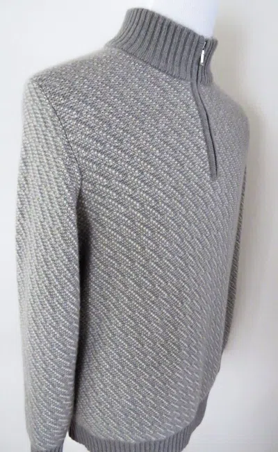 Pre-owned Loro Piana $2395  Mezzocollo Heavy Baby Cashmere Suede 1/2 Zip Sweater 54 Euro Xl In Gray