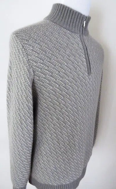 Pre-owned Loro Piana $2395  Mezzocollo Heavy Baby Cashmere Suede 1/2 Zip Sweater 58 Eu 3xl In Gray