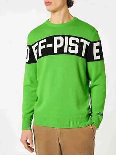 Pre-owned Mc2 Saint Barth Man Fluo Green Sweater With Off-piste Lettering
