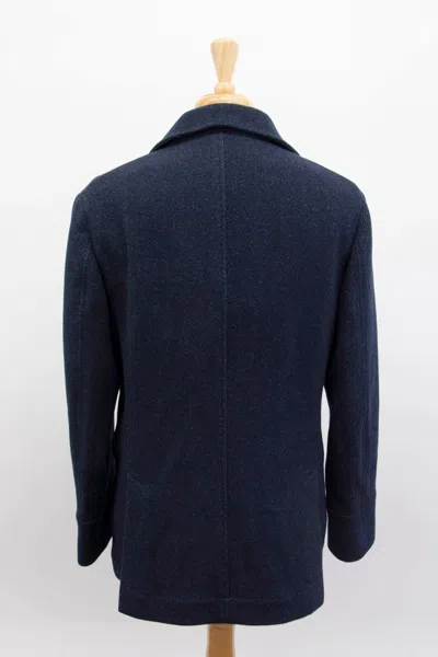 Pre-owned Brunello Cucinelli Nwt$7620  Men 100% V Wool Db Pea Coat W/logo Buttons50/40 A242 In Blue