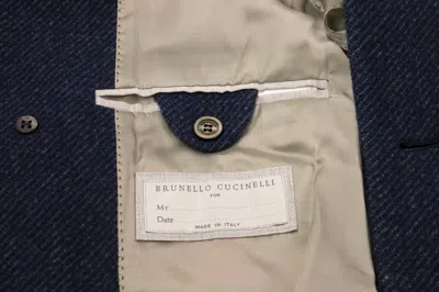 Pre-owned Brunello Cucinelli Nwt$7620  Men 100% V Wool Db Pea Coat W/logo Buttons50/40 A242 In Blue