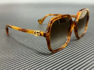 Pre-owned Gucci Gg1072s 003 Havana Brown Women's 56 Mm Large Sunglasses