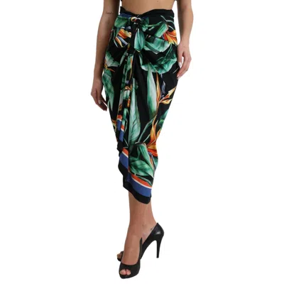 Pre-owned Dolce & Gabbana Skirt Black Strelitzia High Waist Wrap Midi It46/us12/xl 1350usd