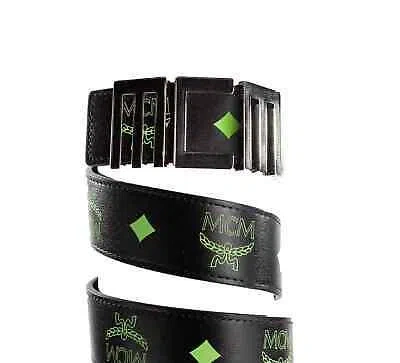 Pre-owned Mcm Claus Mens Summer Green Smooth Visetos Logo Leather Numeric Buckle Belt