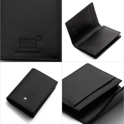 Pre-owned Montblanc Meisterstück Leather Bifold Card Holder Case Wallet Purse For Men In Black