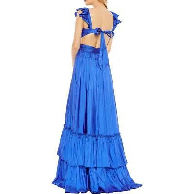 Pre-owned Mac Duggal Womens Blue Satin Maxi Formal Evening Dress Gown 16 Bhfo 2257