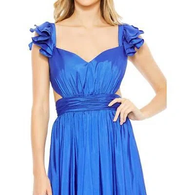 Pre-owned Mac Duggal Womens Blue Satin Maxi Formal Evening Dress Gown 16 Bhfo 2257