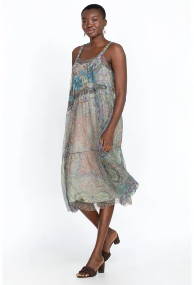 Pre-owned Johnny Was Matisse Mesh A-line Dress With Slip Size M Embroidered Comfort In Multicolor