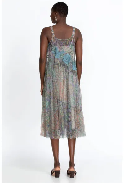 Pre-owned Johnny Was Matisse Mesh A-line Dress With Slip Size M Embroidered Comfort In Multicolor
