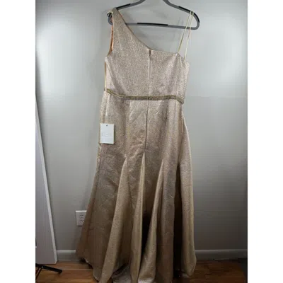 Pre-owned Mac Duggal One Shoulder Gold Metallic Ruffled Evening Gown Dress Size 6 Oyster