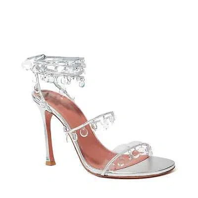 Pre-owned Amina Muaddi Tina 105 Sandals In Silver