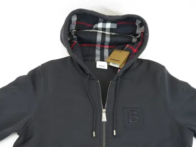 BURBERRY Pre-owned $920 Mens  Fordson Navy Cotton Bbox Logo Zip Check Hoodie Jacket Size L In Blue