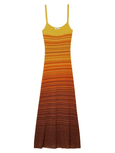 Shop Sandro Women's Knit Maxi Dress In Brown Yellow