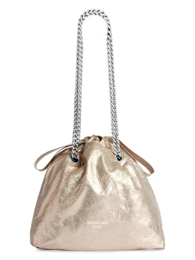 Shop Balenciaga Women's Metallized Crush Small Tote Bag In Beige