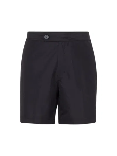 Shop Brunello Cucinelli Men's Swim Shorts With Tabbed Waistband And Waist Tabs In Black