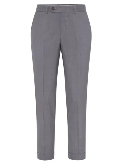 Shop Brunello Cucinelli Men's Super 150s Formal Fit Trousers In Grey