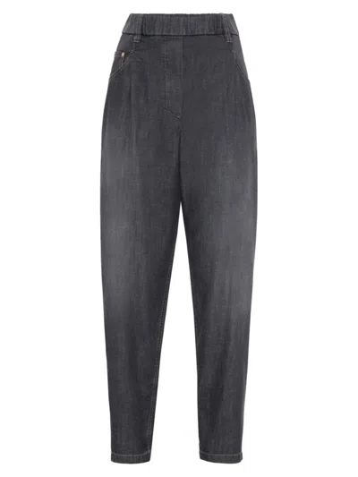 Shop Brunello Cucinelli Women's Lightweight Denim Baggy Trousers In Medium Denim