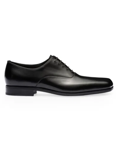 Shop Prada Men's Brushed Leather Oxford Shoes In Black