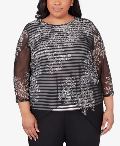 Shop Alfred Dunner Plus Size Opposites Attract Floral Mesh Stripe Top In Multi