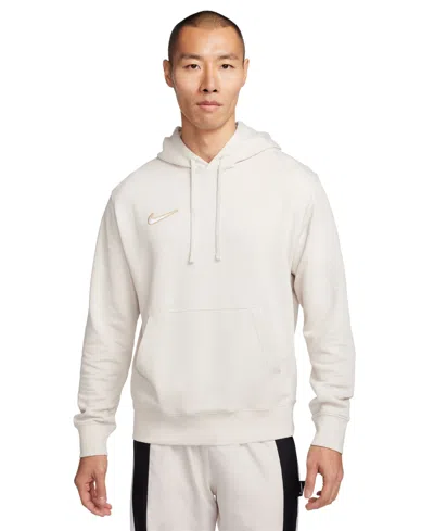 Shop Nike Men's Pullover French Terry Logo Soccer Hoodie In Lt Orewood Brn,(white)