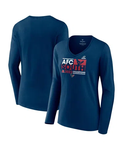 Fanatics Branded Navy Houston Texans 2023 Afc South Division Champions Conquer Long Sleeve V-neck T- In Navy