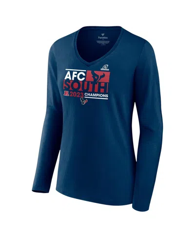 Fanatics Branded Navy Houston Texans 2023 Afc South Division Champions Conquer Long Sleeve V-neck T- In Navy