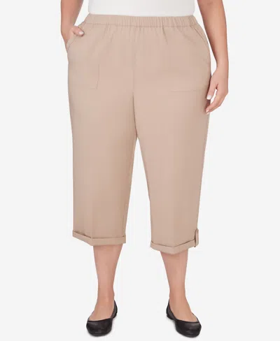 Shop Alfred Dunner Plus Size Tuscan Sunset Pull-on Capri Pant In Khaki