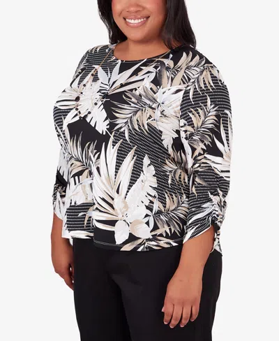 Shop Alfred Dunner Plus Size Opposites Attract Printed Leaves Top With Necklace In Multi