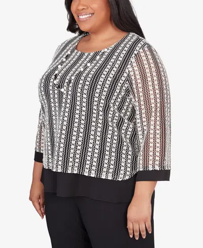 Shop Alfred Dunner Plus Size Opposites Attract Striped Texture Top With Necklace In Multi