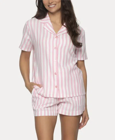 Shop Felina Women's Mirielle 2 Pc. Shorts Pajama Set In Sea Pink Stripe