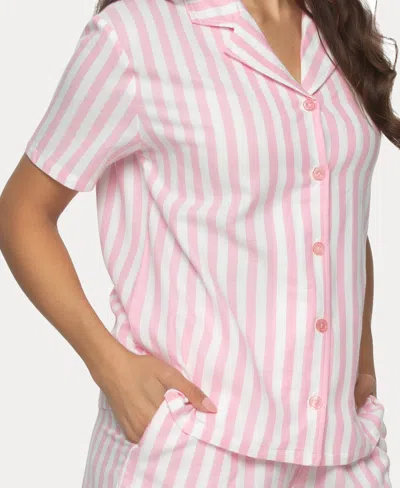 Shop Felina Women's Mirielle 2 Pc. Shorts Pajama Set In Sea Pink Stripe