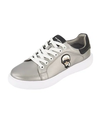 Shop Karl Lagerfeld Men's Metallic Tumbled Leather Karl Head Sneakers In Silver