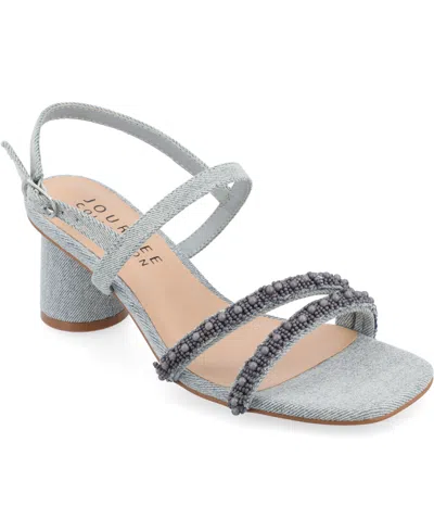 Journee Collection Women's Lornnah Beaded Strap Heeled Sandals In Denim