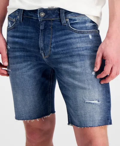 Shop Guess Logan Distressed 9" Denim Shorts In Lido