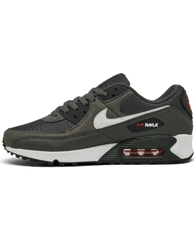 Shop Nike Men's Air Max 90 Casual Sneakers From Finish Line In Iron Gray,white,red