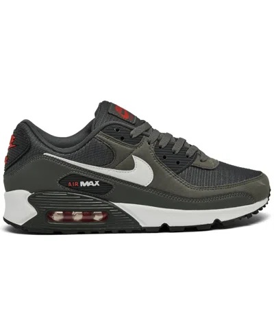 Shop Nike Men's Air Max 90 Casual Sneakers From Finish Line In Iron Gray,white,red